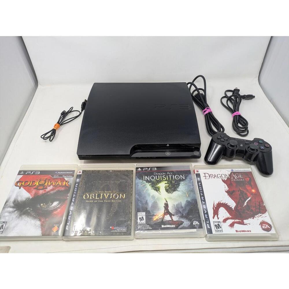 Sony PlayStation 3 PS3 Slim Console /4 Games 2 Controllers Tested